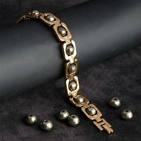 Premium Gold Plated Pyrite Bracelet Adjustable Unisex Wealth and Protection Jewelry for Positive Energy India’s Largest Puja Accessories Brand- www.satvikstore.in