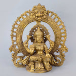 8.7 Inch Exquisite Pure Brass Goddess Lakshmi Idol with detailed Prabhaval arch, showcasing intricate craftsmanship and divine elegance for home temple or spiritual decor. No.1 Brass Idol Store www.satvikstore.in 
