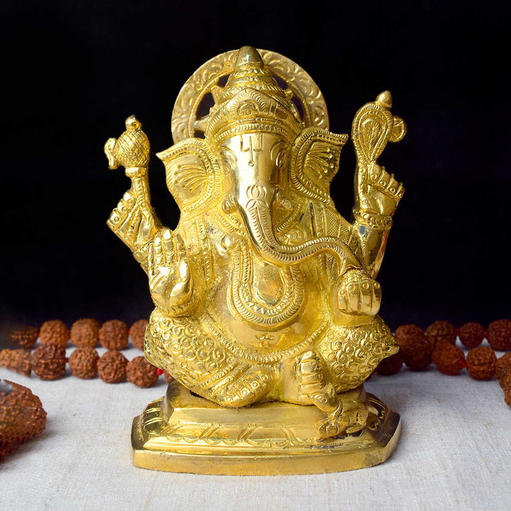 5.4 Inch Pure Brass Lord Ganesha Idol – Exquisitely Handcrafted Statue of Ganpati Ji for Home Temple, Symbolizing Wisdom, Prosperity, and New Beginnings. No.1 Brass Idol Store www.satvikstore.in 