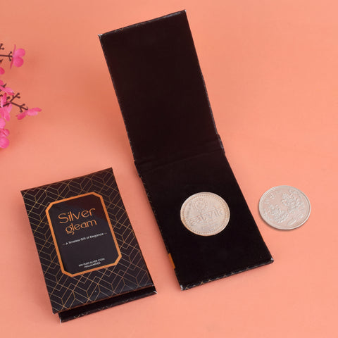 Pure Hallmarked Silver Coin (Chandi Ka Sikka) designed for pooja rituals, symbolizing wealth, purity, and divine blessings in Hindu traditions. India’s Largest Pooja Accessories Brand - www.satvikstore.in