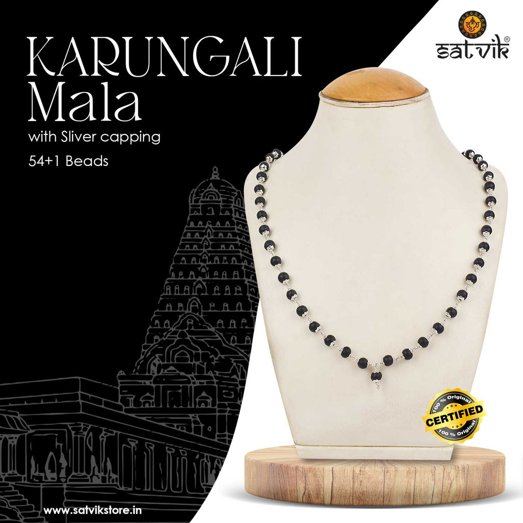 pure silver government-certified Karungali mala, designed for spiritual protection, healing, and meditation. India’s Premium Jap Mala Store - www.satvikstore.in