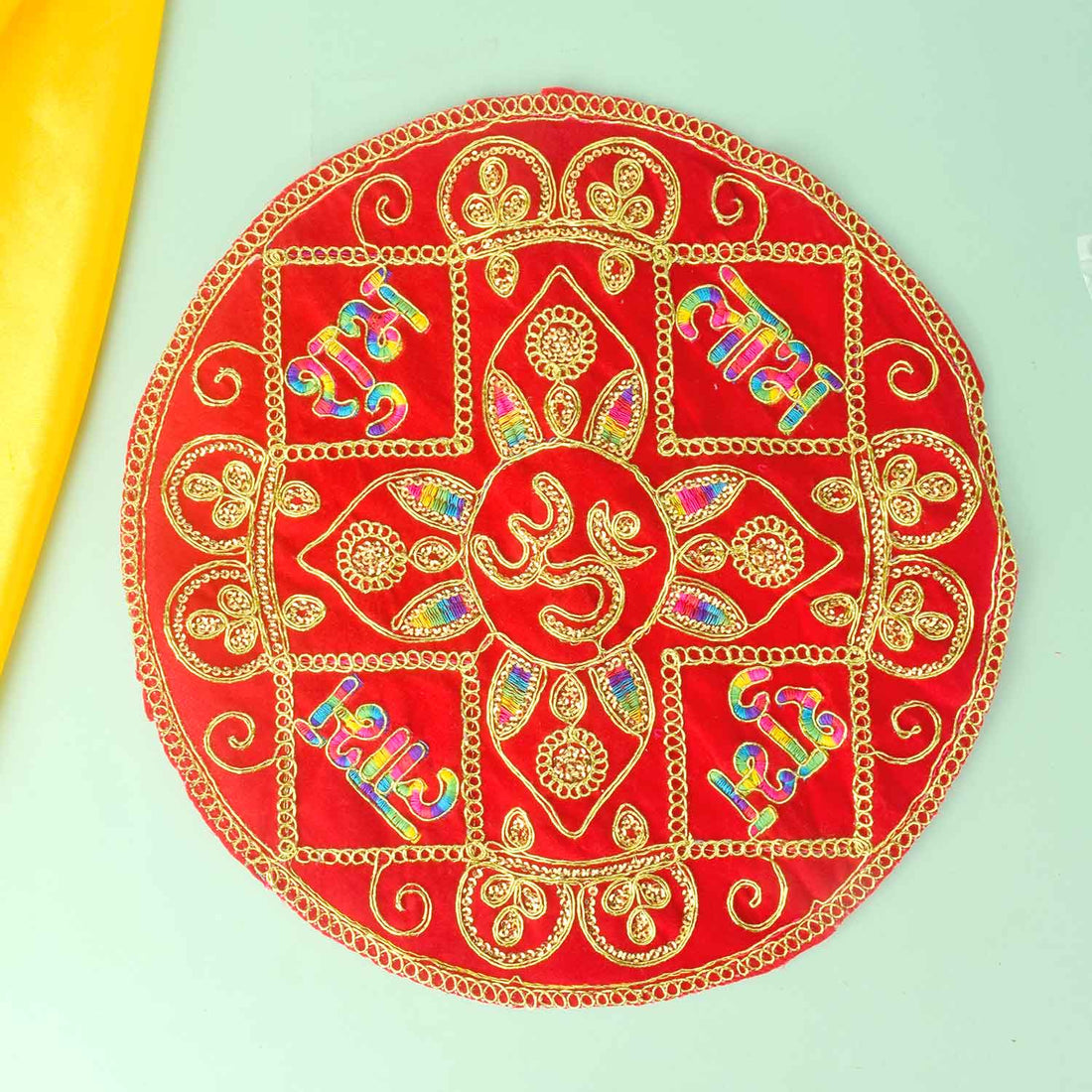 Round Shape Velvet Pooja Aasan 12x12 Inch with Golden Lace Border. India’s Largest Pooja Accessories Brand - www.satvikstore.in