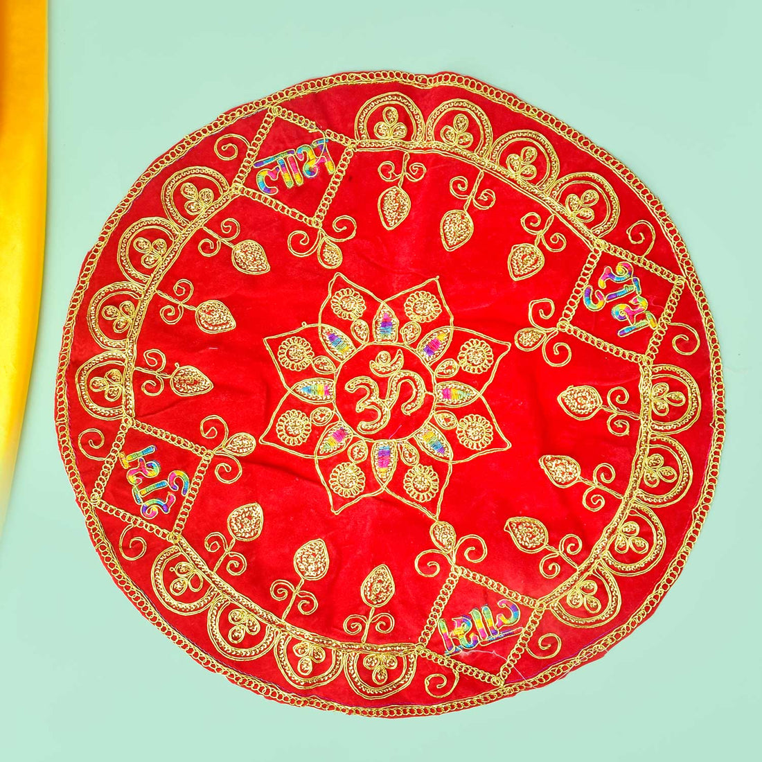 Round Shape Velvet Pooja Aasan 18x18 Inch with Golden Lace Border. India’s Largest Pooja Accessories Brand - www.satvikstore.in