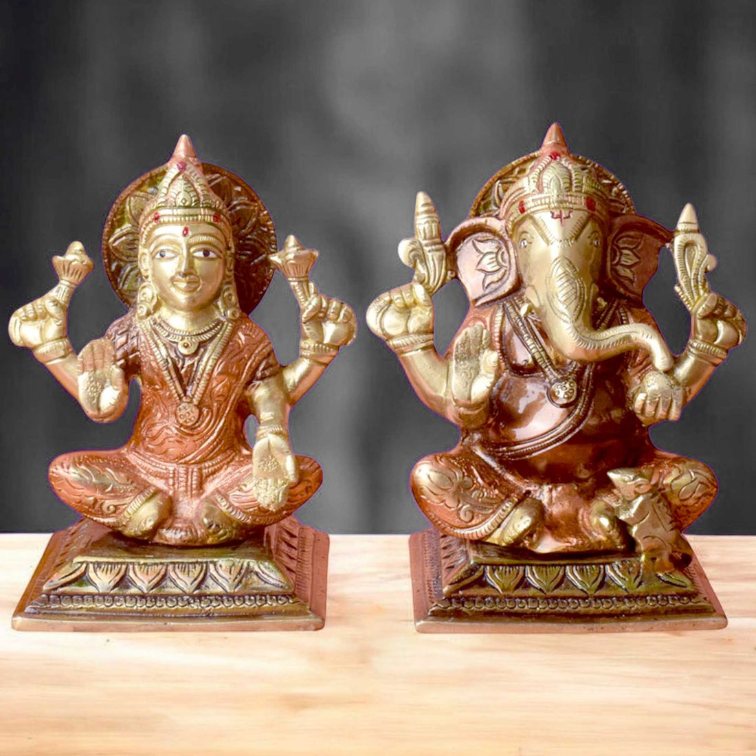 6.1 Inch Brass Lakshmi Ganesha Idol – Divine Blessing