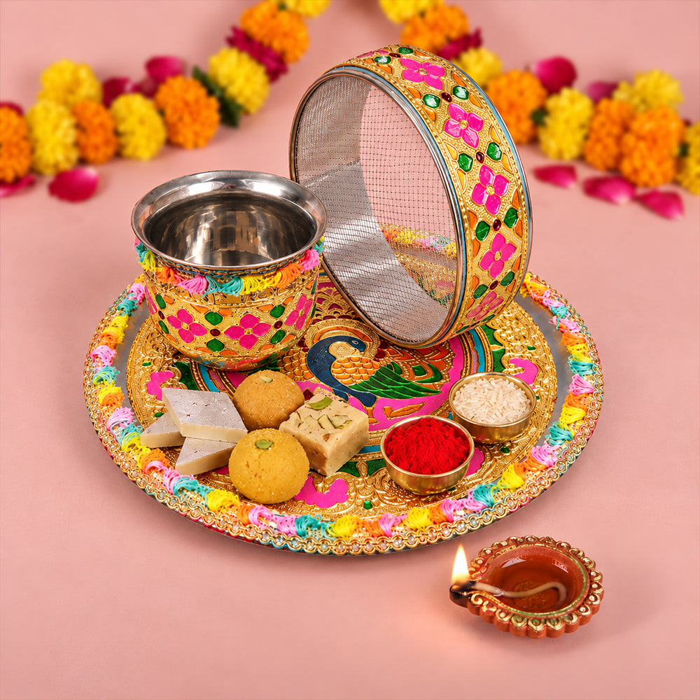 Opulent Gold Meenakari Karwa Chauth Thali Set