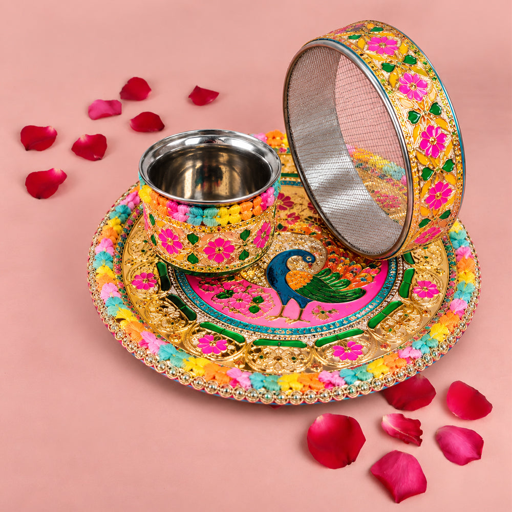 Opulent Gold Meenakari Karwa Chauth Thali Set