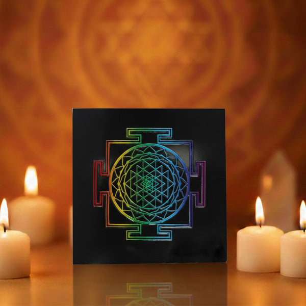 Shree Yantra Black Obsidian Plate Spiritual Decorative Tool