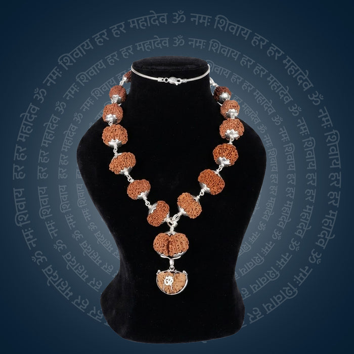 Siddha Mala with 1 Mukhi Half Moon Nepal collector grade silver chain Rudraksha mala. India’s Premium Rudraksha Jap Mala Brand - www.satvikstore.in