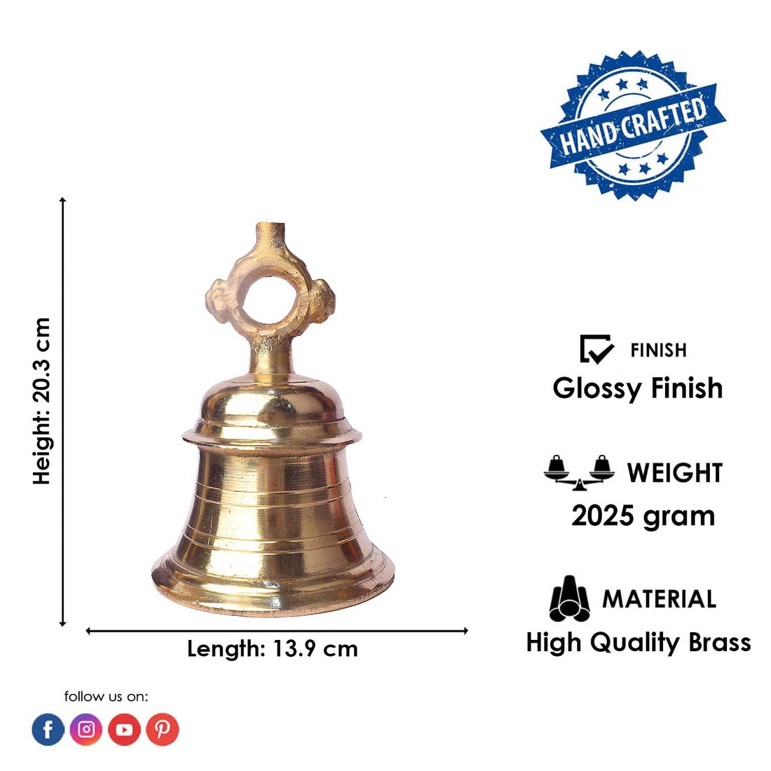8 inch Brass Pooja Ghanta – Traditional Mandir Bell