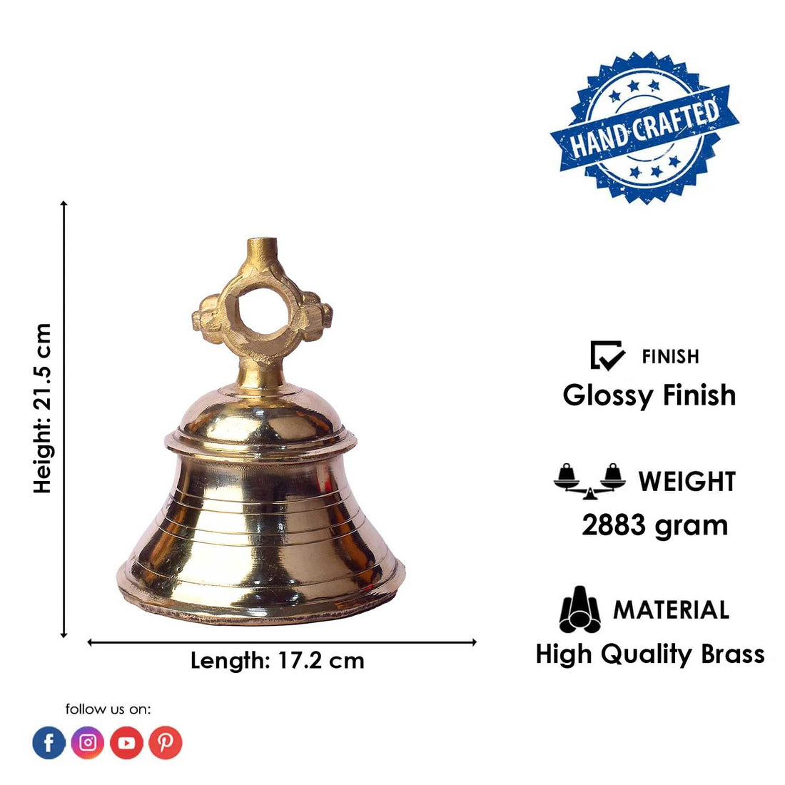 8.5 Inch Premium Brass Pooja Bell -  Ghanta for Mandir
