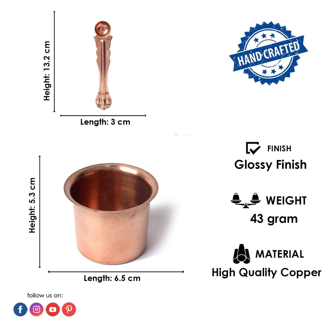 Premium Pure Copper Panch Patra Puja Glass and Spoon