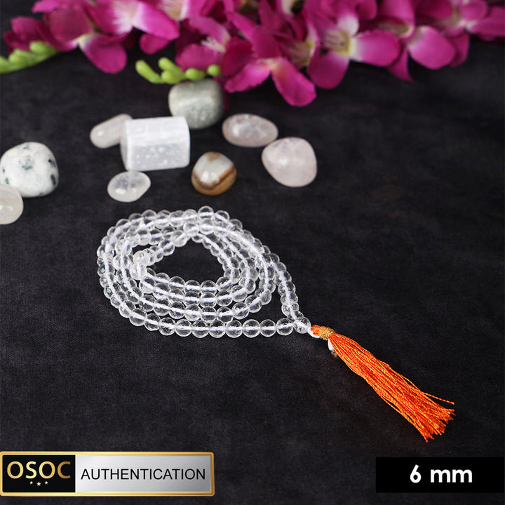 6mm Sphatik Diamond Cut Clear Quartz 108 Beads Jaap Mala for Meditation and Healing. India’s Largest Pooja Accessories Brand – www.satvikstore.in