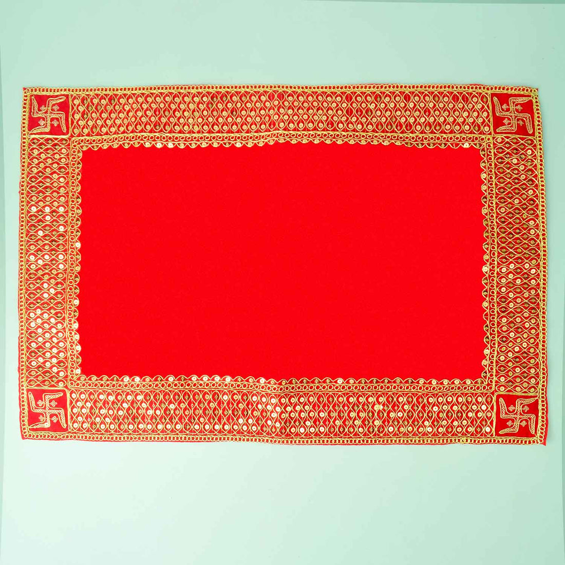 Swastik Design Velvet Aasan 16x24 Inch Pack of 4 with Golden Lace Border. India’s Largest Pooja Accessories Brand - www.satvikstore.in