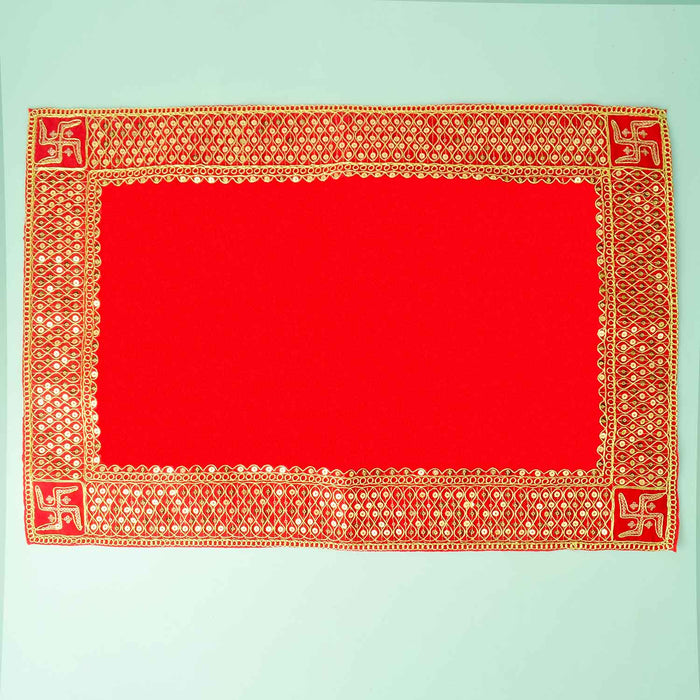 Swastik Design Velvet Aasan 16x24 Inch Pack of 4 with Golden Lace Border. India’s Largest Pooja Accessories Brand - www.satvikstore.in