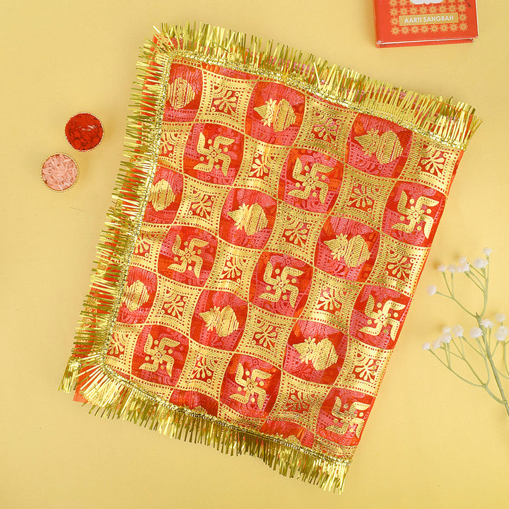 Red Mata Chunni with Swastika and Kalash design, 40x12 inch traditional pooja cloth for Mata idol – India’s Largest Pooja Accessories Brand – www.Satvikstore.in