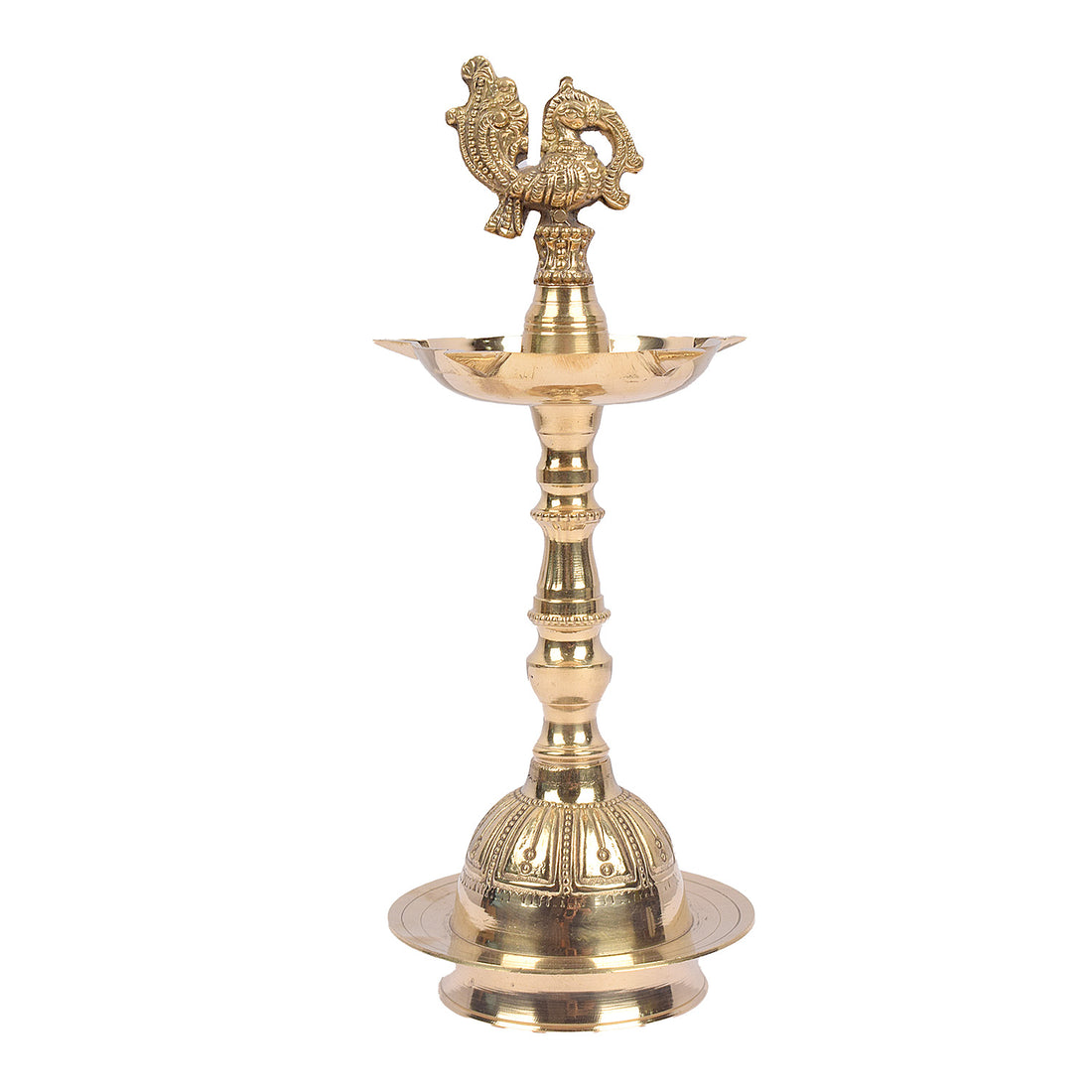 9.5 Inch Embossed Brass Peacock Kerala Samai Diya | India’s Largest Pooja Accessories Brand – www.satvikstore.in