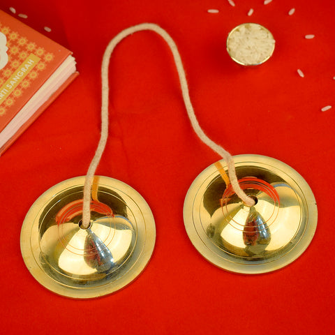 Traditional Indian Manjeera hand cymbals used in devotional music and classical dance, symbolizing rhythm and spiritual harmony. India’s Largest Pooja Accessories Brand – www.satvikstore.in