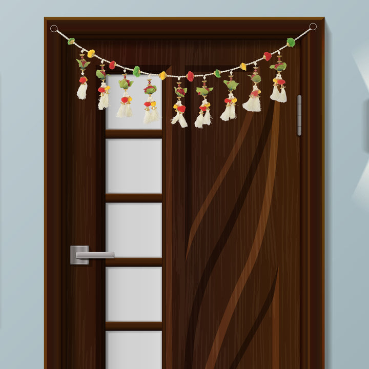 Traditional Pom Poms Toran Tassels with Artificial Flowers for Vibrant Festive Entrance and Doorway Decor. India’s Largest Pooja Accessories Brand – www.satvikstore.in

