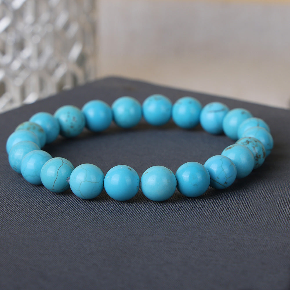 Turquoise Firoza healing stone bracelet with natural 8mm blue beads. India’s Largest Pooja Accessories Brand - www.satvikstore.in