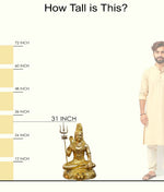 Handcrafted large brass statue of Lord Shiva seated on a tiger skin, holding a Trishul and a snake, glossy finish, weight 36150 grams, height 80 cm (approximately 31.5 inches), length 53 cm (approximately 20.87 inches). Best for VIP Gift, best for big premium gift, best for your temple. India's Large Puja Accessories Brand - Satvikstore.in