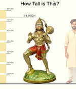 74 Inch Brass Hanuman Statue in Dynamic Pose - Holding Gada