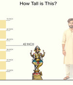 Handcrafted large brass standing statue of Lord Ganesha holding a modak and lotus, glossy finish, weight 60000 grams (60 kg), height 107 cm (approximately 42.13 inches), length 50 cm (approximately 19.69 inches). Best for VIP Gift, best for big premium gift, best for your temple. India's Large Puja Accessories Brand - Satvikstore.in