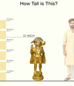 Handcrafted large brass statue of Lord Hanuman standing with a gada (mace) over his shoulder and a blessing gesture, glossy finish, weight 75000 grams (75 kg), height 132 cm (approximately 51.97 inches), length 55 cm (approximately 21.65 inches). Best for VIP Gift, best for big premium gift, best for your temple. India's Large Puja Accessories Brand - Satvikstore.in