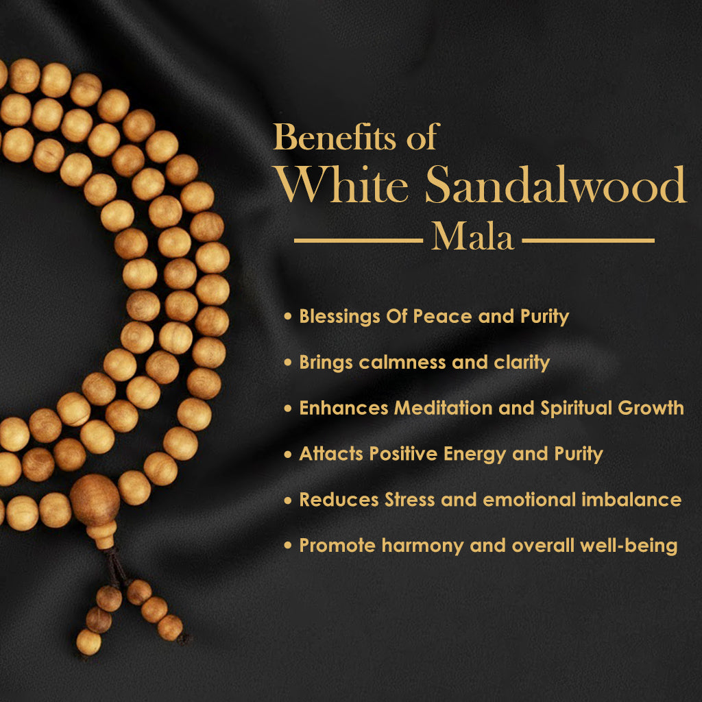 Certified 10mm 100% Original Authentic Mysore White Sandalwood (Chandan) Jap Mala