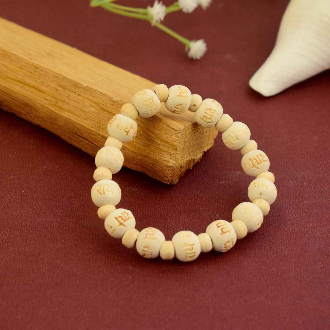 Wooden Radhe Bracelet with natural beads and Radhe nameplate – devotional wrist accessory for Radha Krishna bhakti and spiritual connection. India’s Largest Brass Idols Brand - www.satvikstore.in

