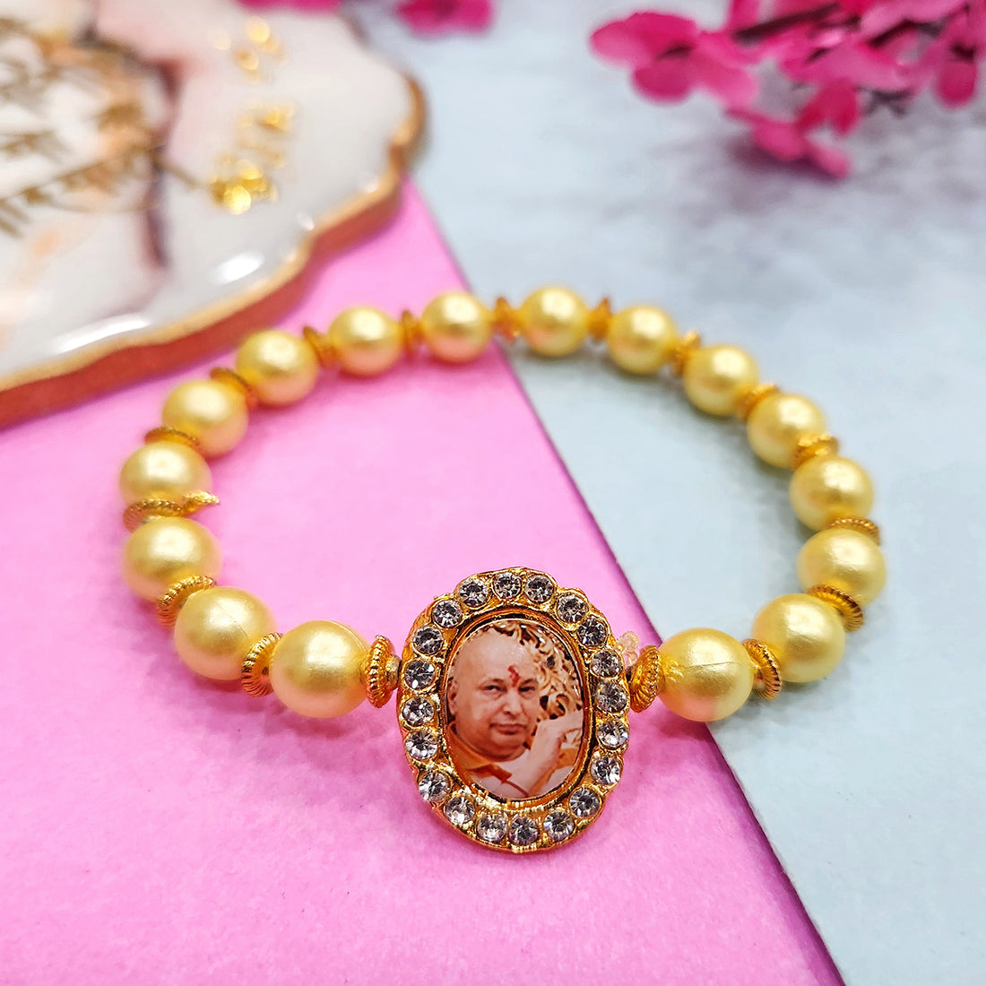 Yellow Beaded Guru Ji Maharaj Handmade Bracelets for Men and Women