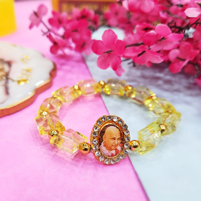 Yellow Beaded Guru Ji Maharaj Handmade Bracelets for Men and Women