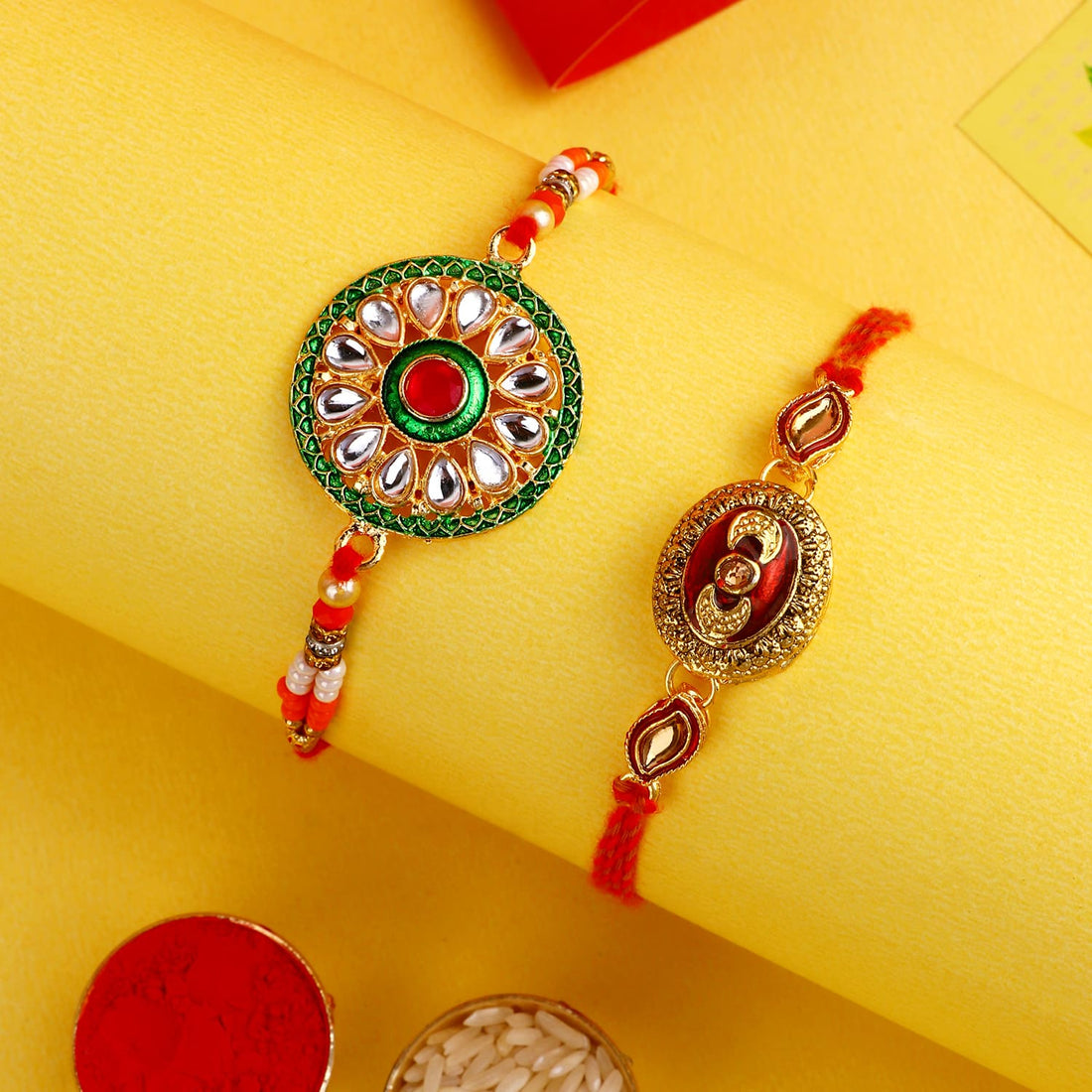 Enchanting Kundan Rakhi for a Cultural Tie (Set of 2)