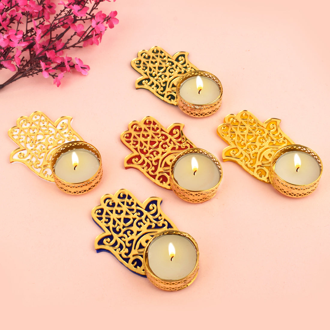 Hamsa Hand Evil Eye Tea Light Candle Holder with Tealight (Small)