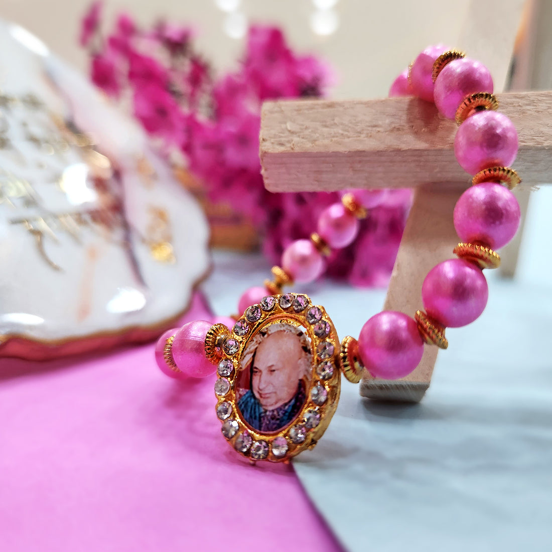 Pink Beaded Guru Ji Maharaj Handmade Bracelets for Men and Women