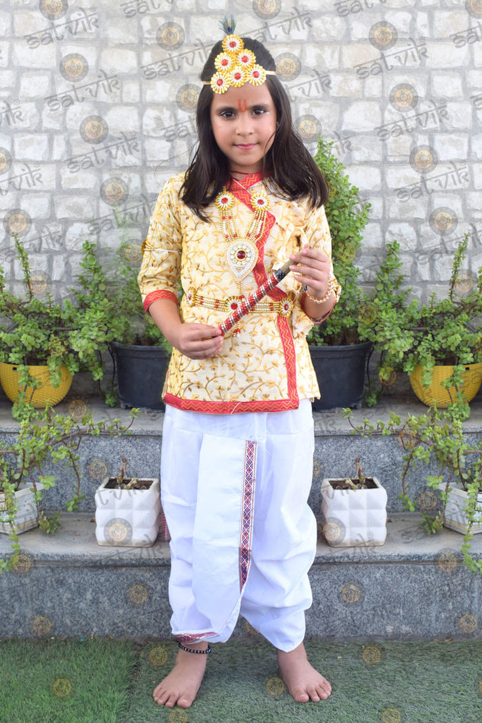  Krishna costume for kids with cream cotton kurta and white dhoti – India’s Largest Pooja Accessories Brand – www.satvikworld.com