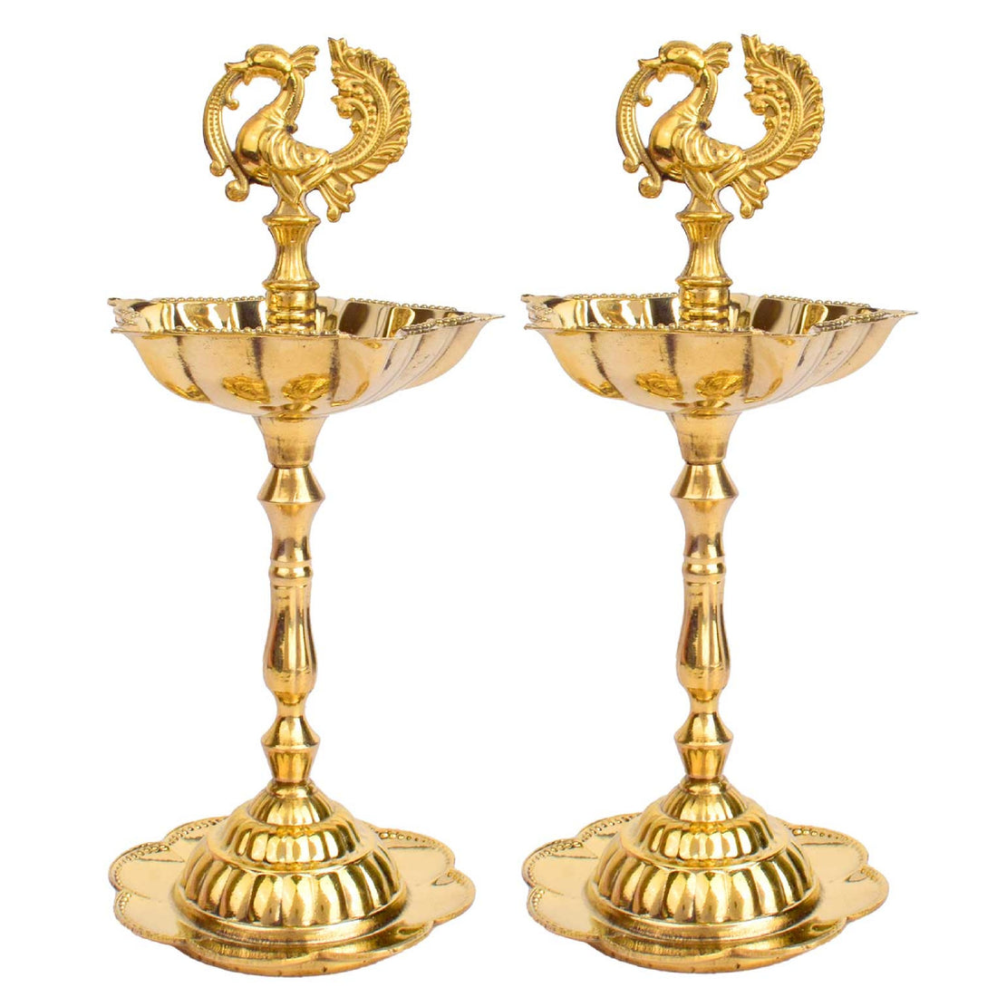 6.5–7 Inch Peacock Kerala Flower Stand Brass Diya
