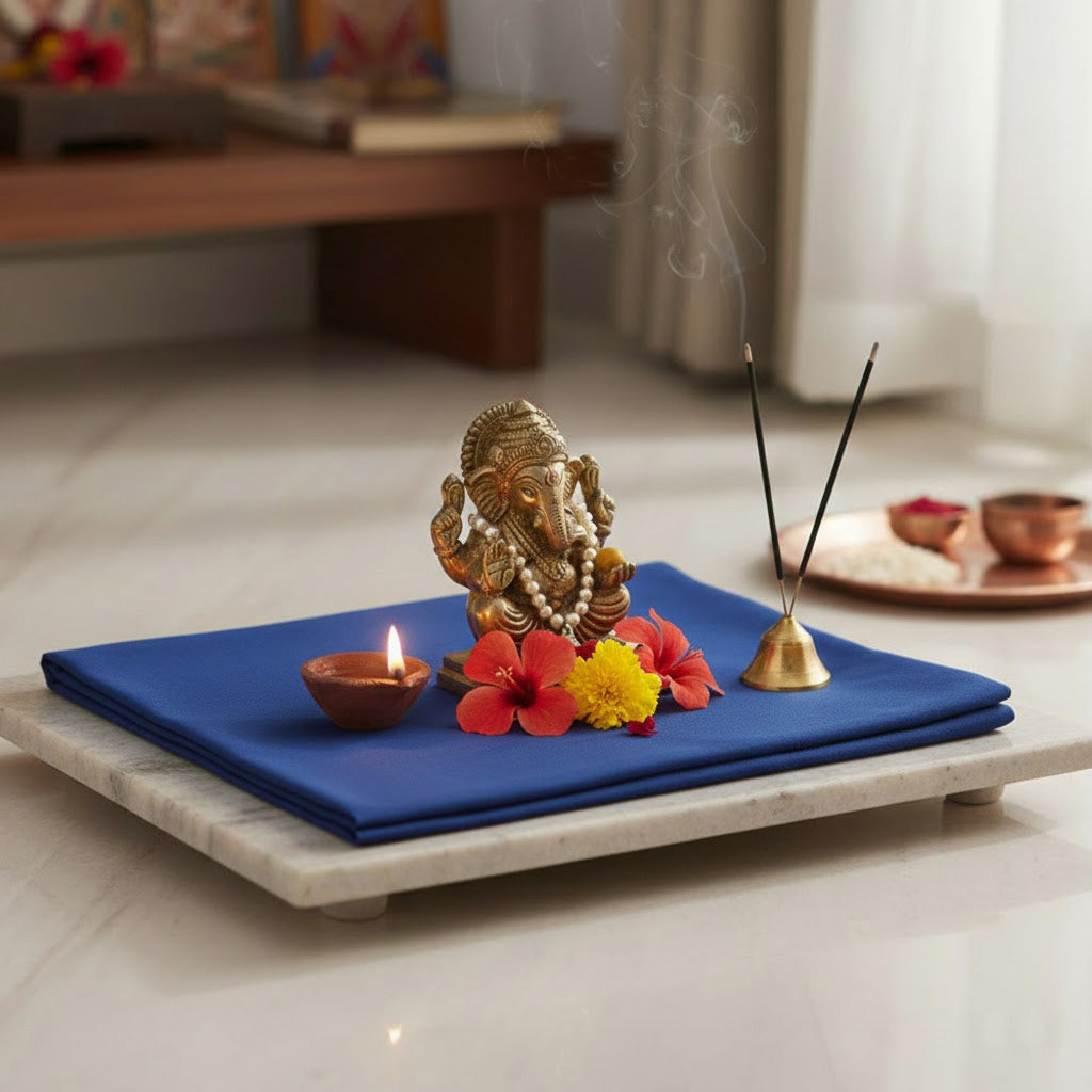 Blue Cotton Cloth – 1.25 Meter for Pooja & Rituals