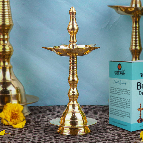 12 Inch Beautiful Brass Kerala Inauguration Diya – Handcrafted brass diya perfect for inaugurations, pooja ceremonies, and traditional décor, radiating warmth and positivity. India’s Largest Pooja Accessories Brand – www.satvikstore.in
