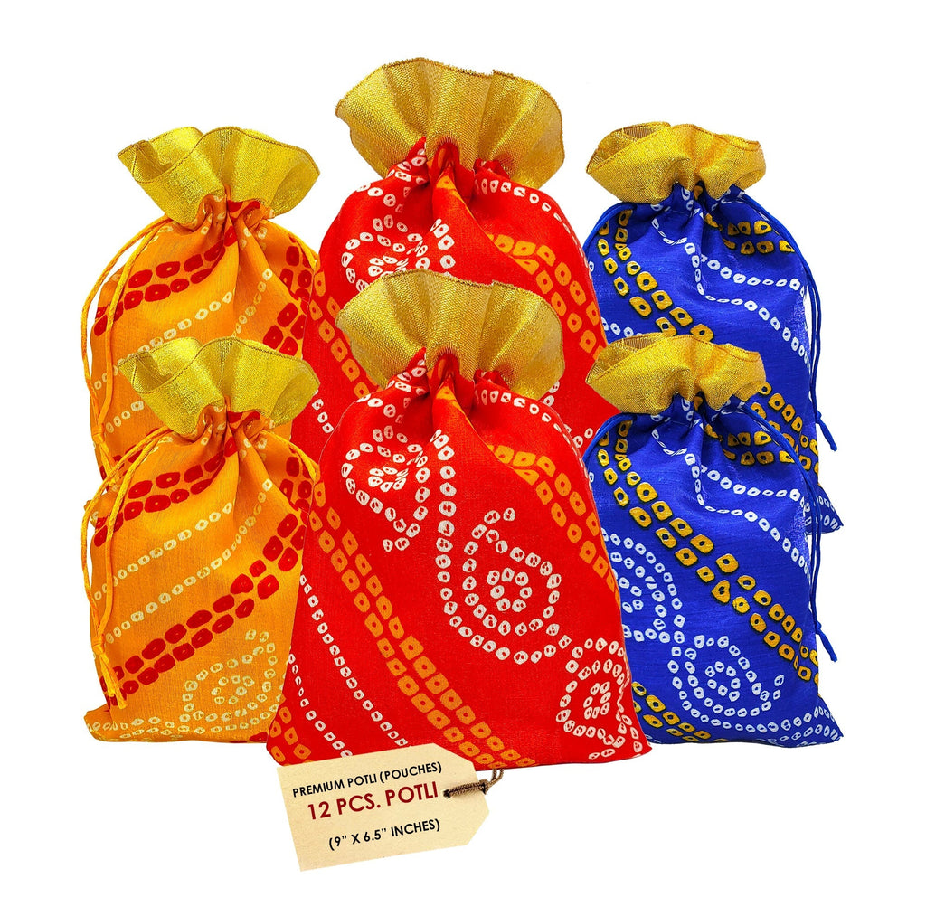 Designer Bandhej Print Potli Dry Fruit Favour Pouches Puja Store Online Pooja Items Online Puja Samagri Pooja Store near me www.satvikstore.in