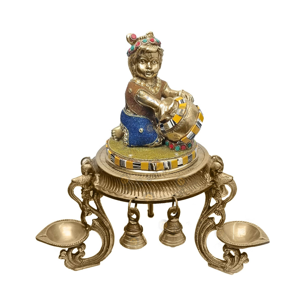 Decorative Brass Laddu Gopal with Chowki Puja Store Online Pooja Items Online Puja Samagri Pooja Store near me www.satvikstore.in