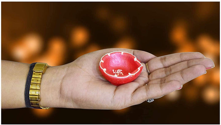 Designer Clay Diya 10 Pc Set (Red) Puja Store Online Pooja Items Online Puja Samagri Pooja Store near me www.satvikstore.in