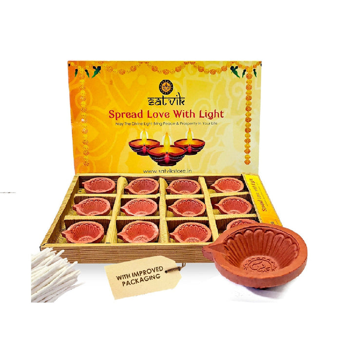 Earthen Clay Diya 12 Pc Set (Om) Puja Store Online Pooja Items Online Puja Samagri Pooja Store near me www.satvikstore.in