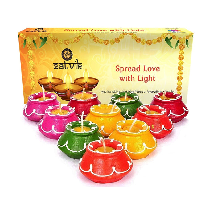 Clay Matki Diya 10 Pc Set Wax Filled Puja Store Online Pooja Items Online Puja Samagri Pooja Store near me www.satvikstore.in