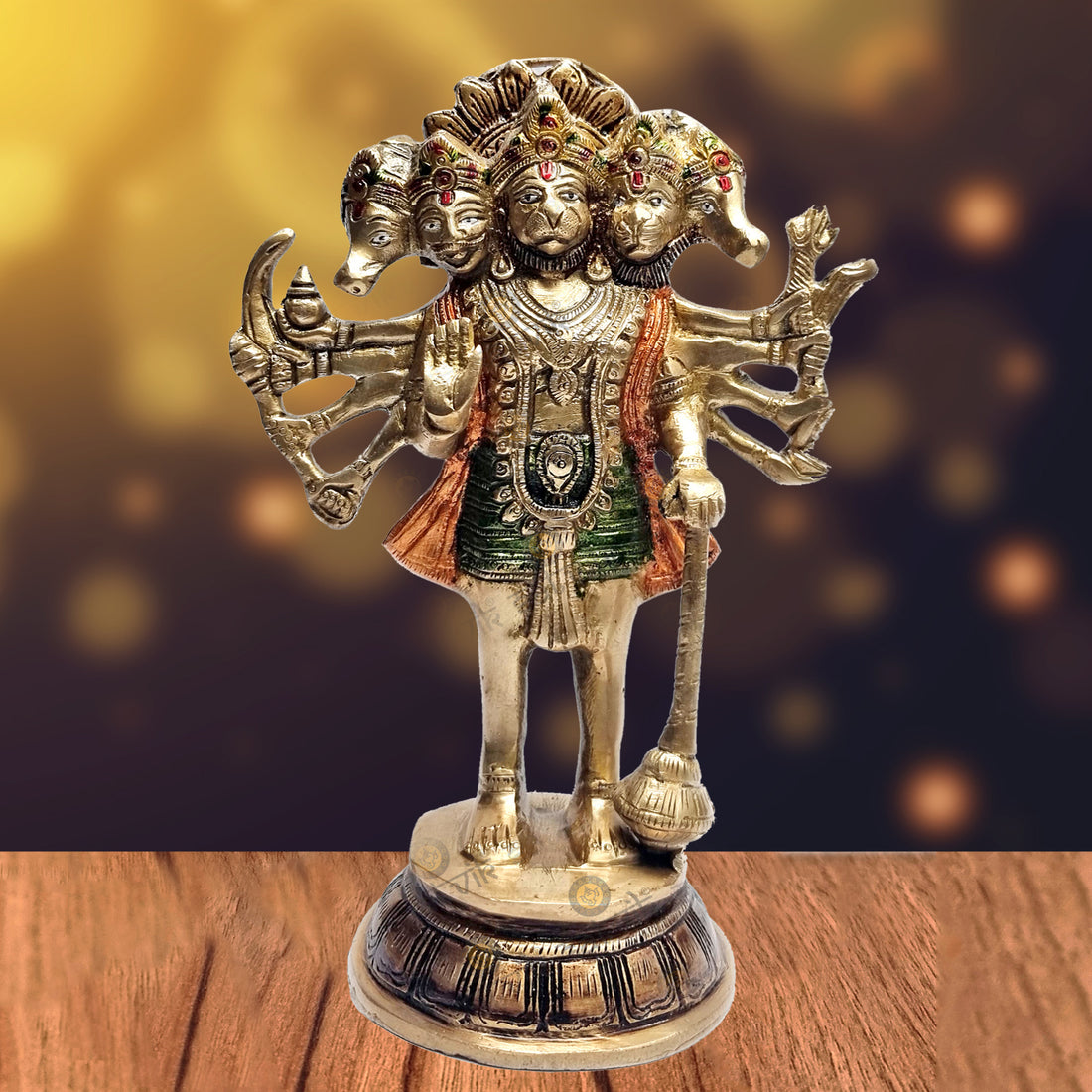 10.2 Inch Handcrafts Brass Panchmukhi Hanuman Standing Statue