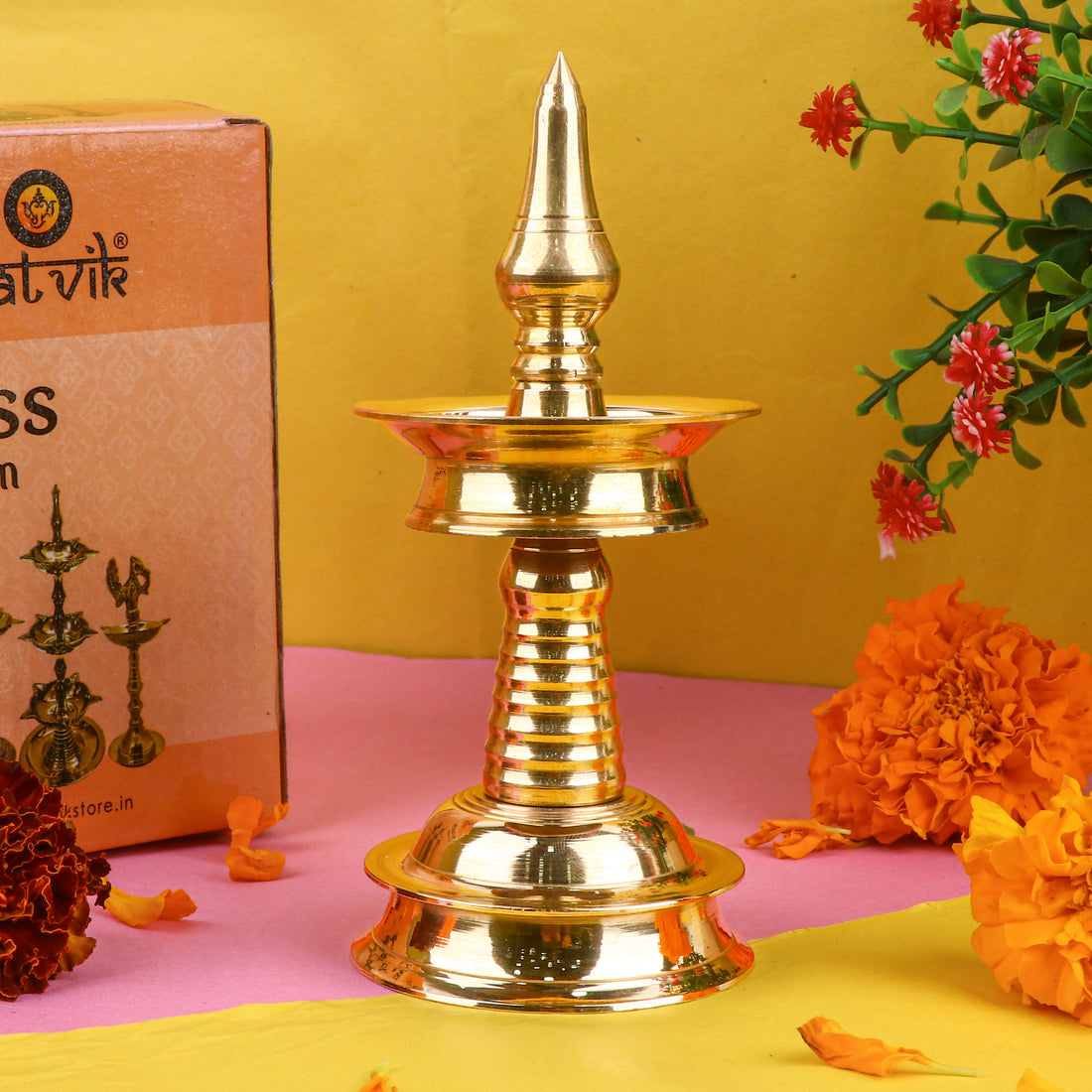 6 Inch Small Brass Kerala Diya | India’s Largest Pooja Accessories Brand – www.satvikstore.in