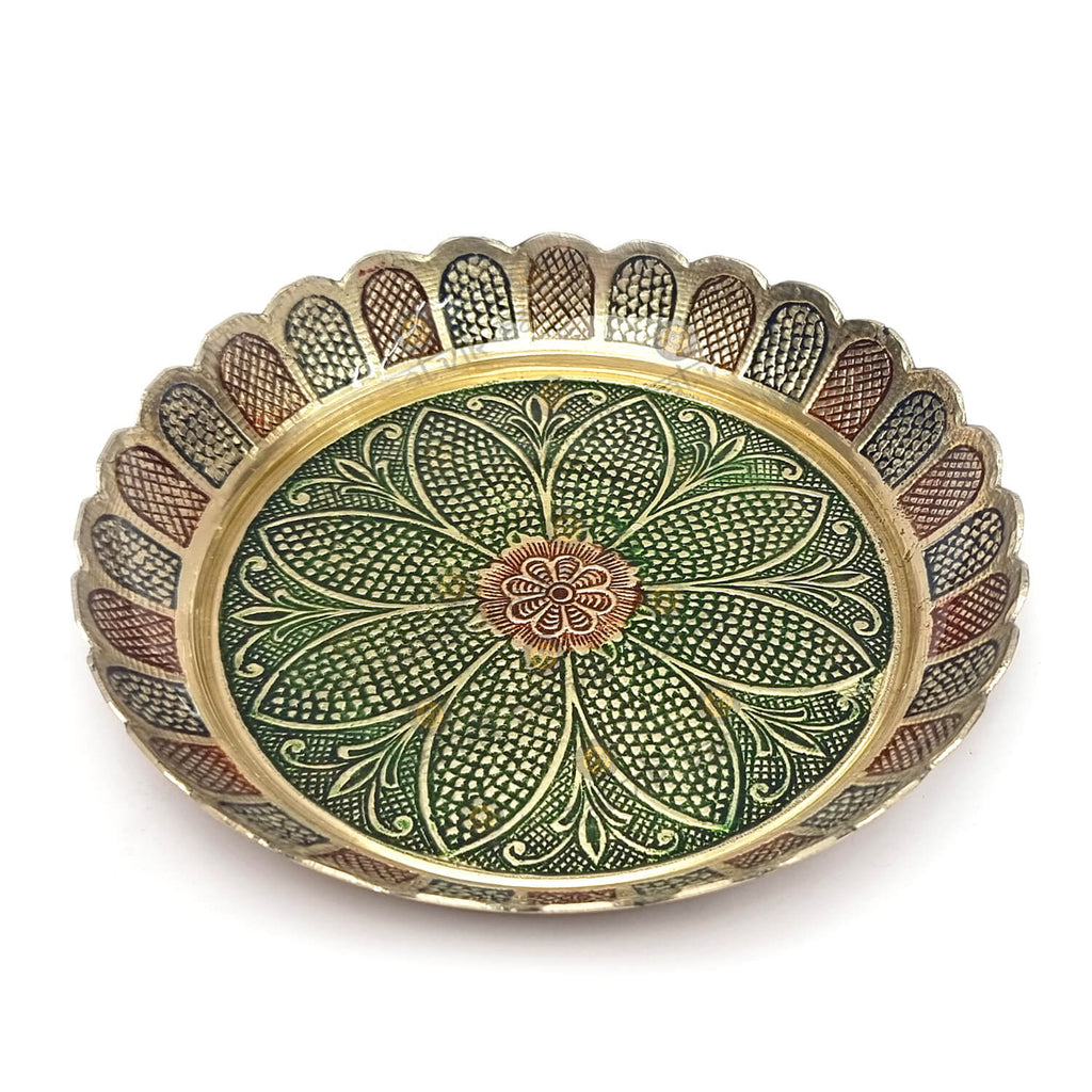 Brass Colored Turtle with Nakashi Plate/Tray Puja Store Online Pooja Items Online Puja Samagri Pooja Store near me www.satvikstore.in