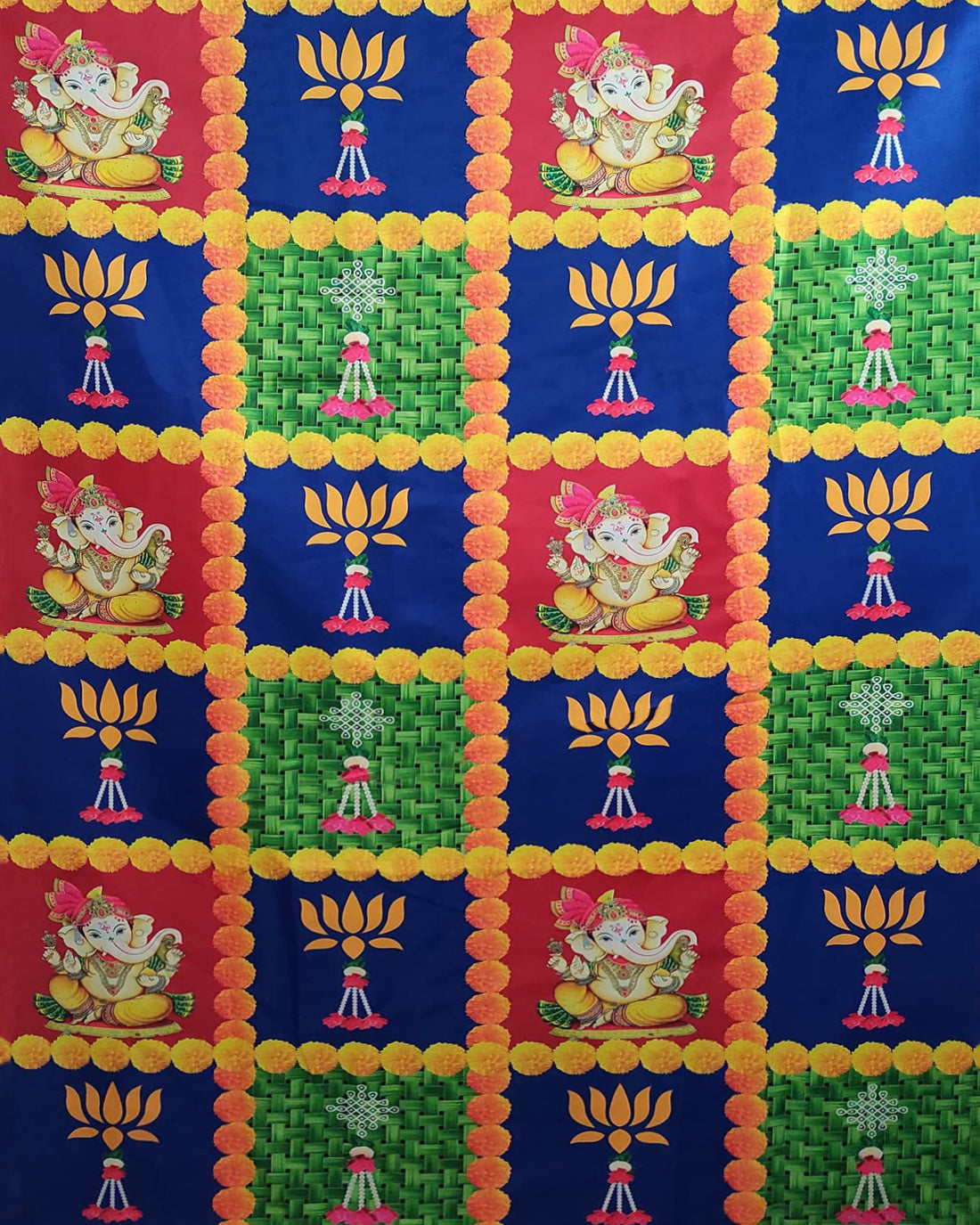 Multicolor Backdrop Clothes Print Ganesh Flower Design