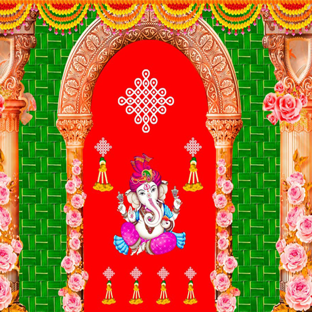 Backdrop Cloth Print Ganesh on Banana Leaf Design
