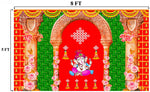 Backdrop Cloth Print Ganesh on Banana Leaf Design