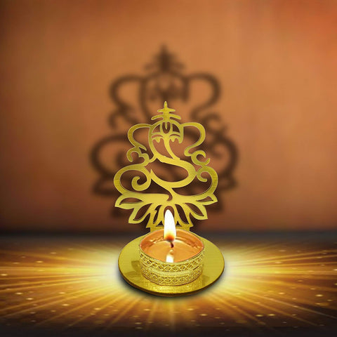 Handmade Lord Ganesha Shadow Diya in metal, designed to project a divine shadow of Ganpati when lit, ideal for spiritual home décor, Diwali celebrations, and devotional lighting. India’s Largest Pooja Accessories Brand – www.satvikstore.in